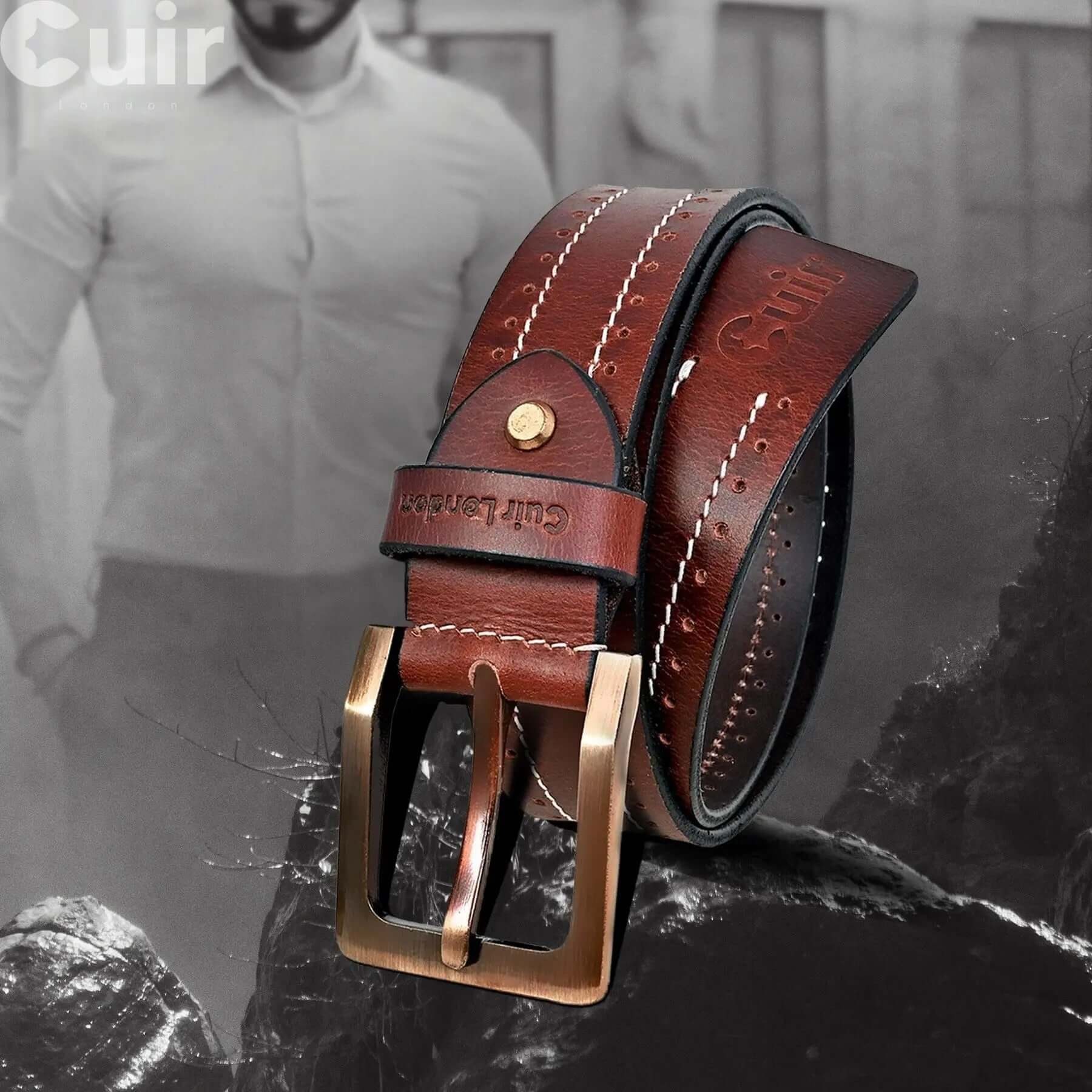 Durable Brown Anti-Scratch Leather Belt: Sizes 30" to 46" CuirLondon