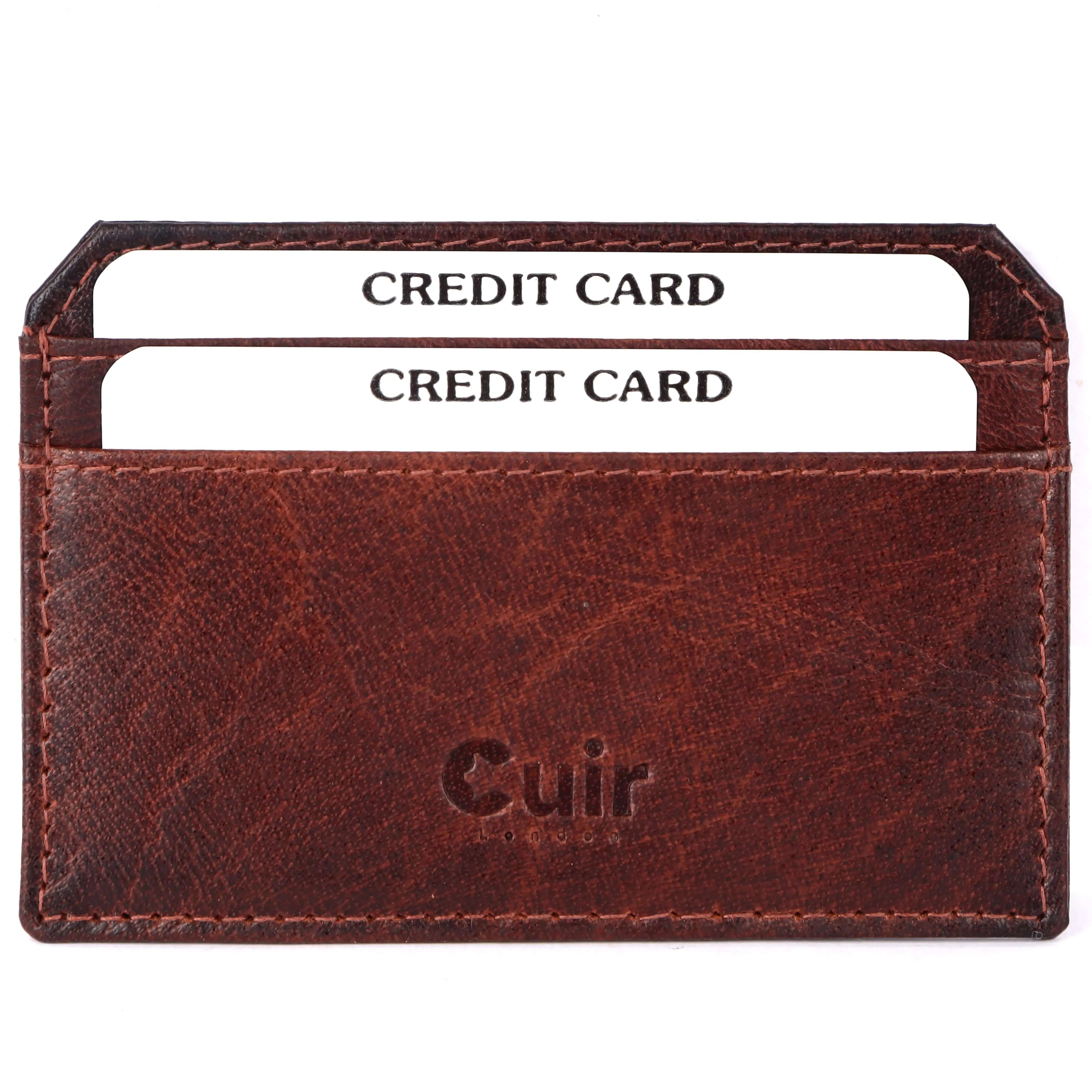 Elegant 4-Slot Brown Leather Card Case for Men: Pocket-Sized Luxury (10x2x7.5) CuirLondon