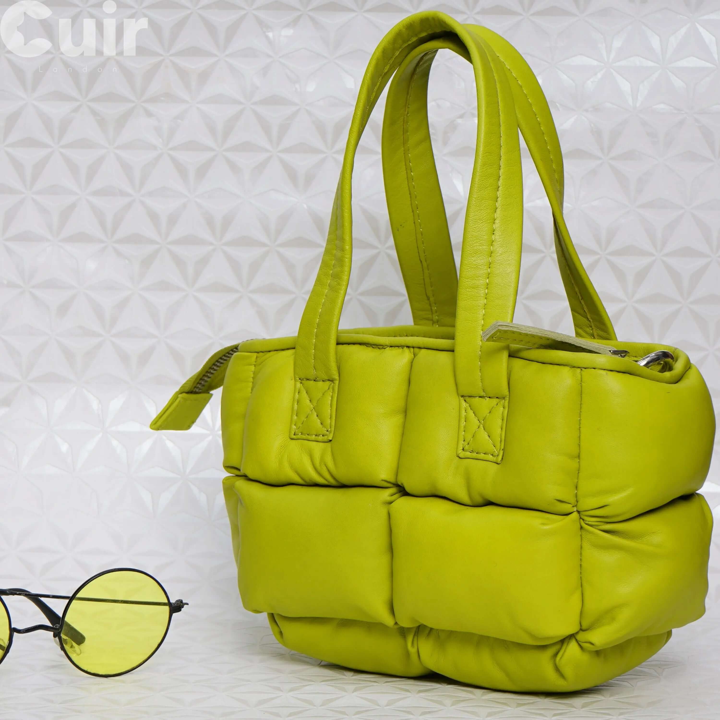 Small Lime Green Leather Cross body Bag | Stylish Compact Accessory CuirLondon