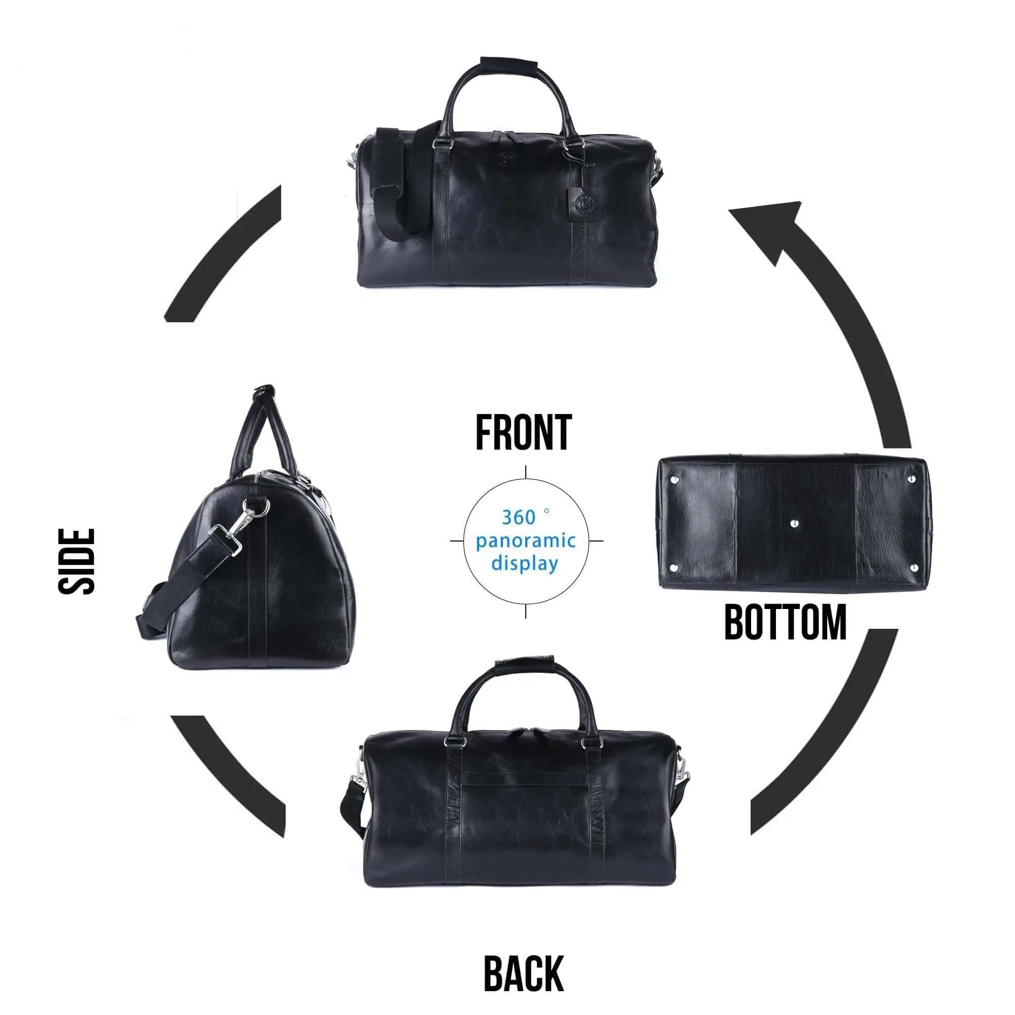 Classic Black Gym Duffle Bag CuirLondon