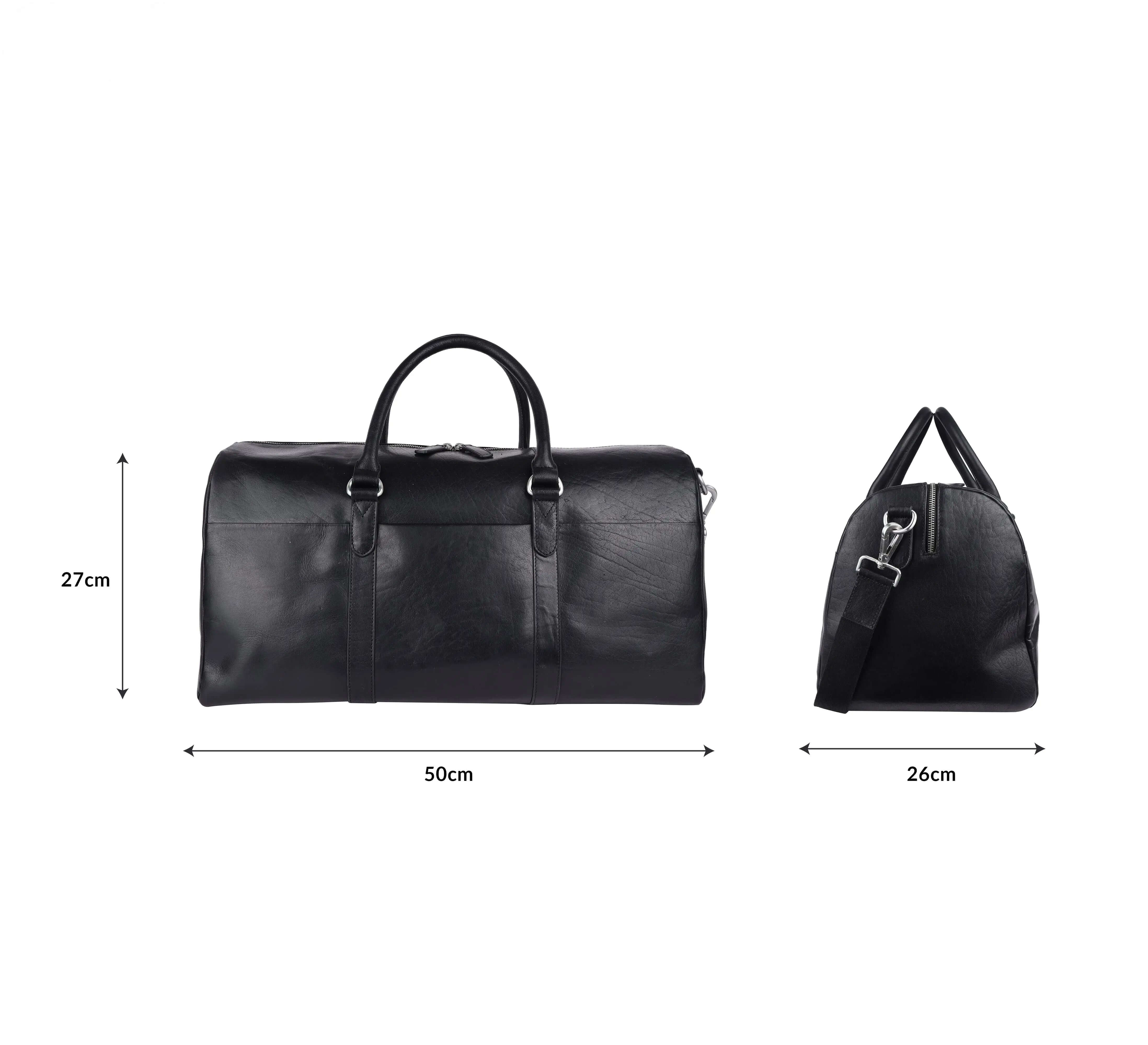 Durable Black Duffle Gym Bag | Spacious 27x50x26cm | Ideal for Workouts & Travel CuirLondon