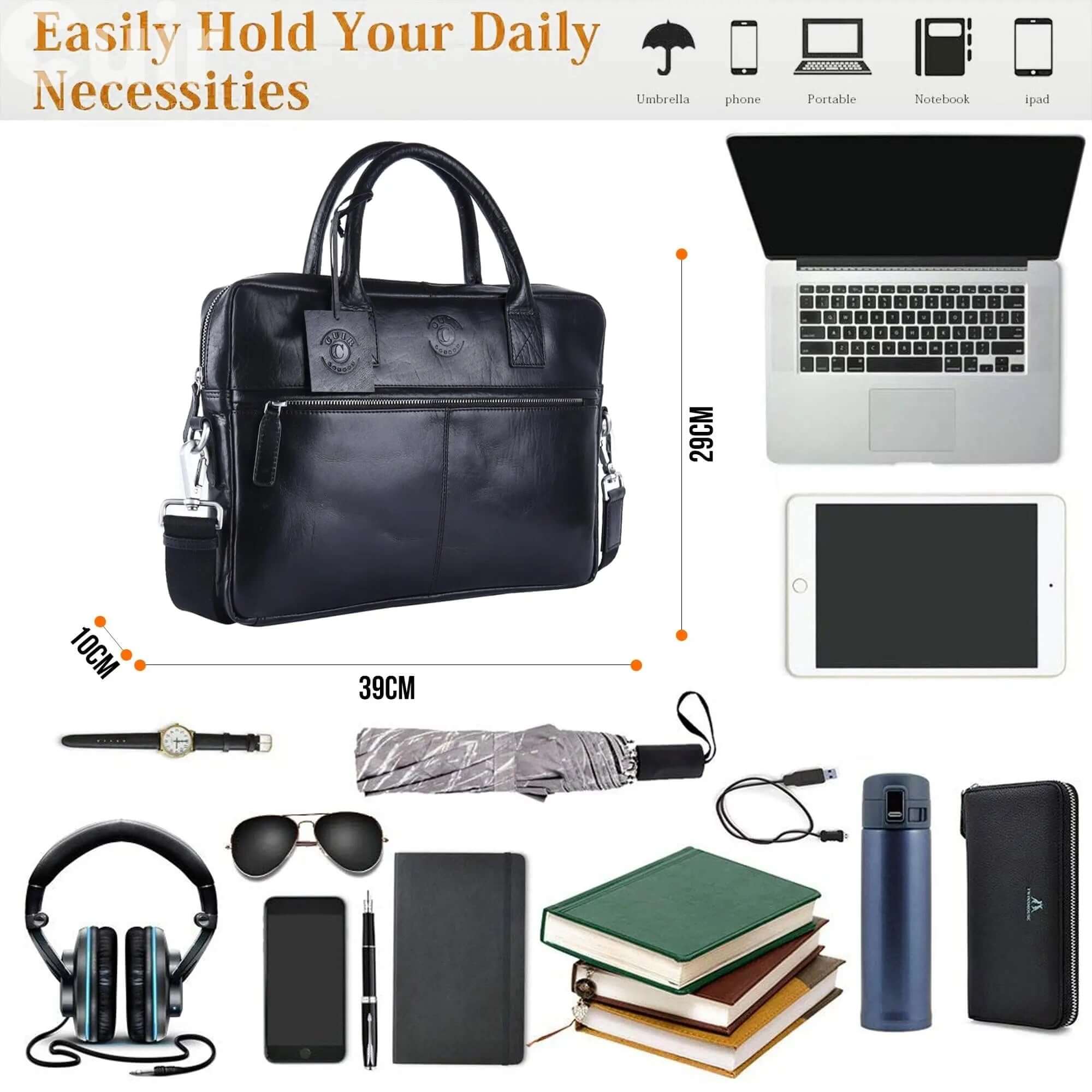 Black Leather Laptop Bag CuirLondon