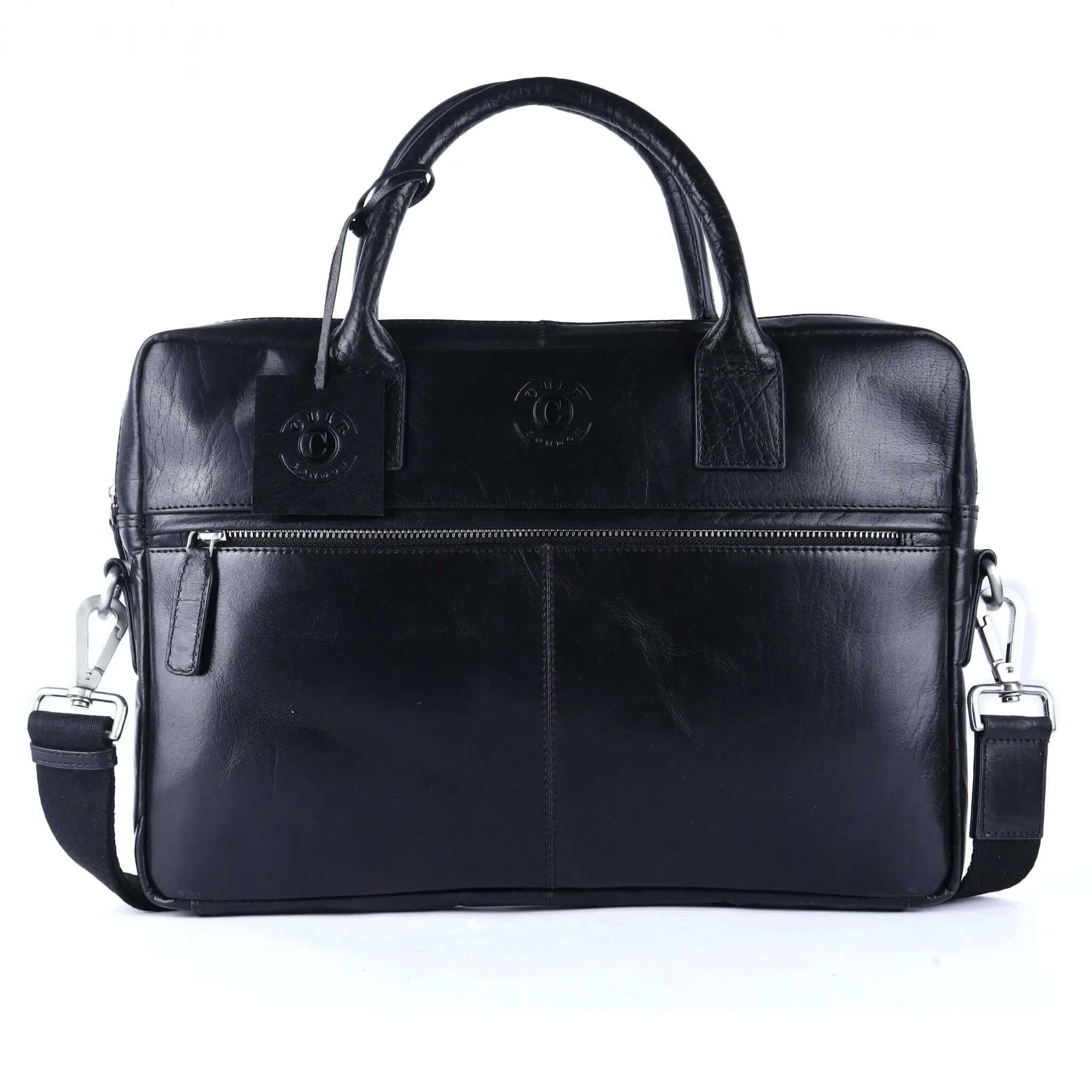 Sleek Black Leather Laptop Bag: 31 x 38 x 5.5 cm Dimensions CuirLondon