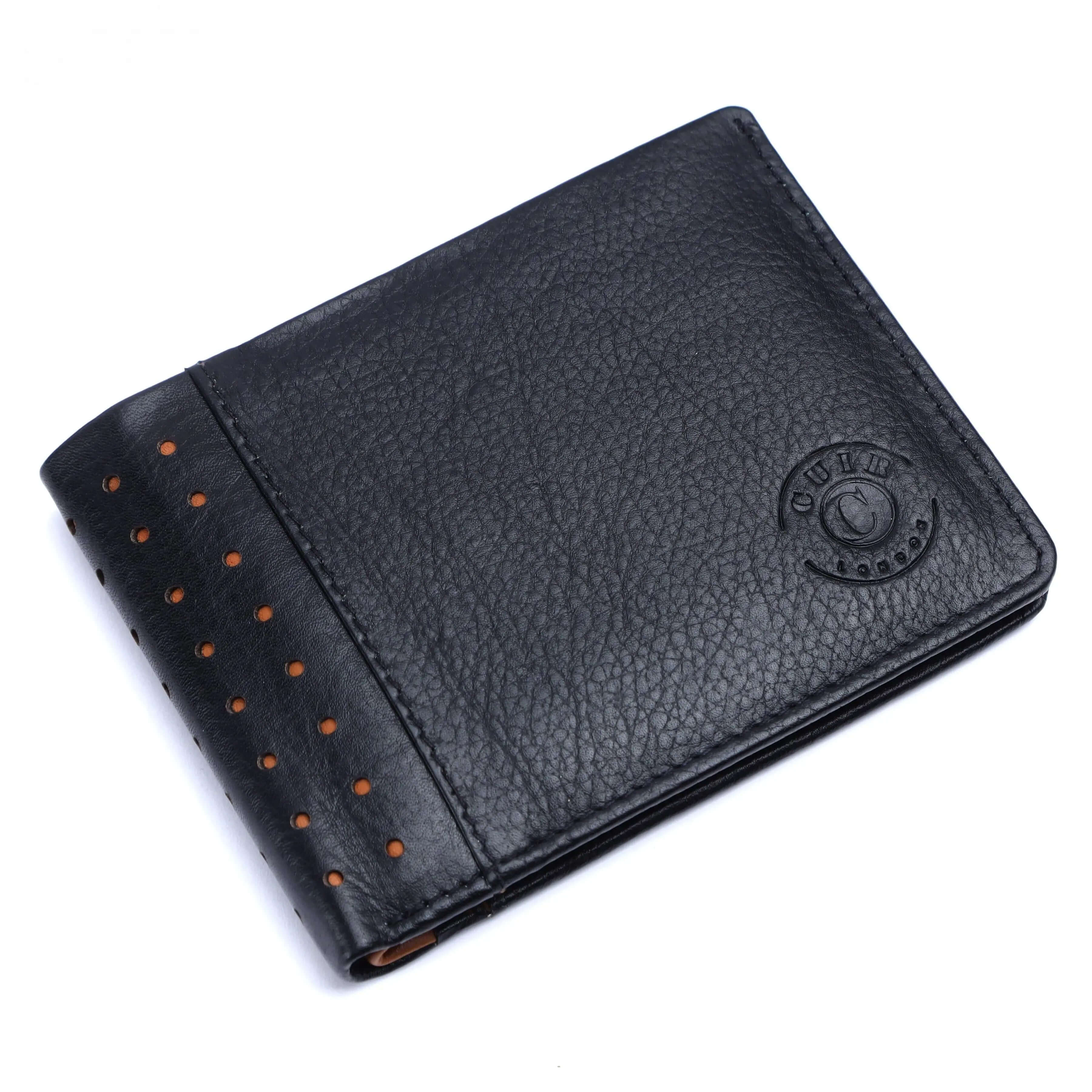 Black and Orange RFID Bifold Wallet for Men: Secure and Stylish (11.5x9 cm) CuirLondon