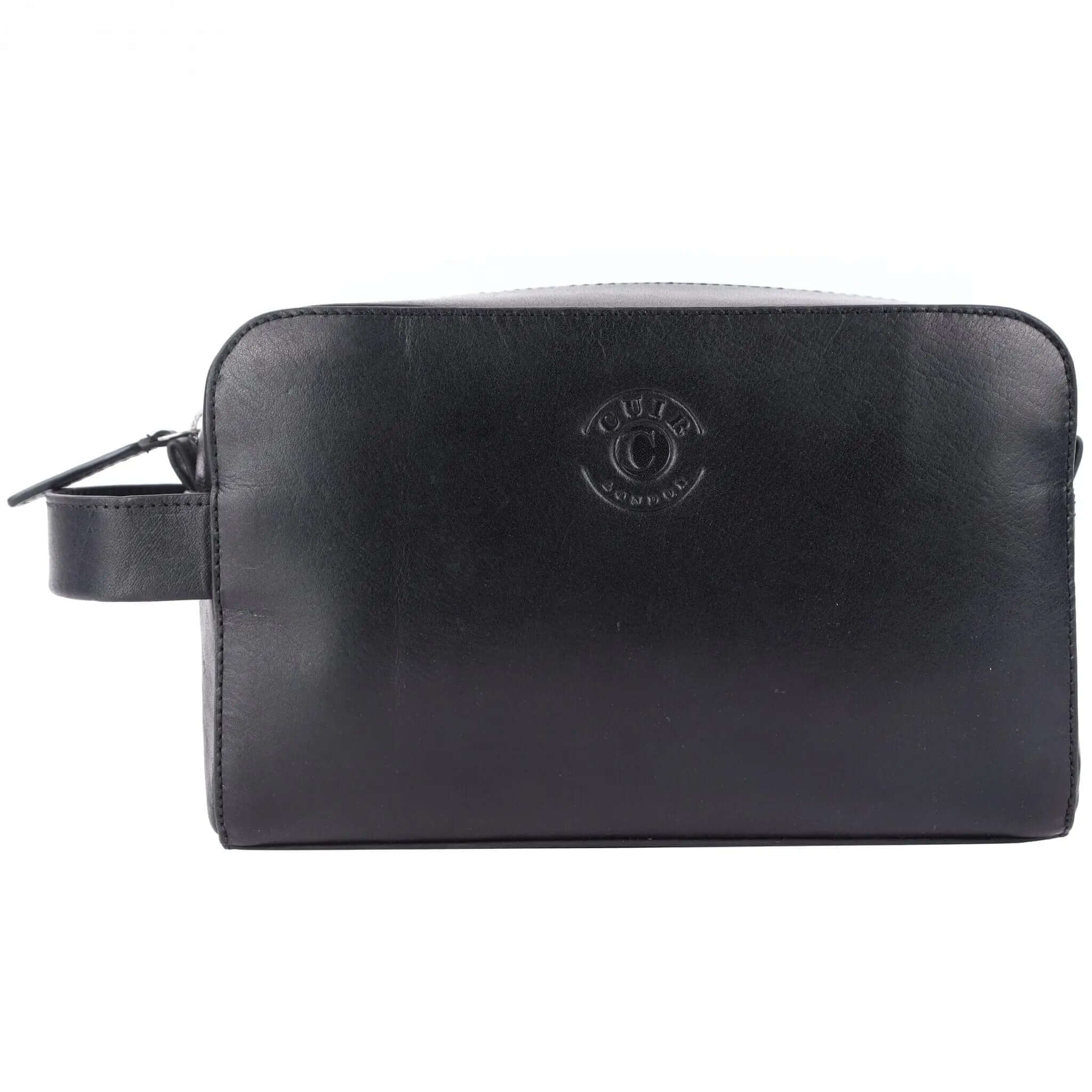 Stylish Black Leather Wash Bag: 14.5x24x10 cm Dimensions CuirLondon