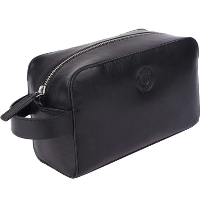 Stylish Black Leather Wash Bag: 14.5x24x10 cm Dimensions CuirLondon