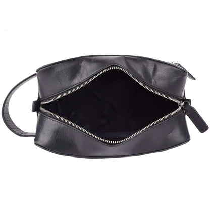 Stylish Black Leather Wash Bag: 14.5x24x10 cm Dimensions CuirLondon